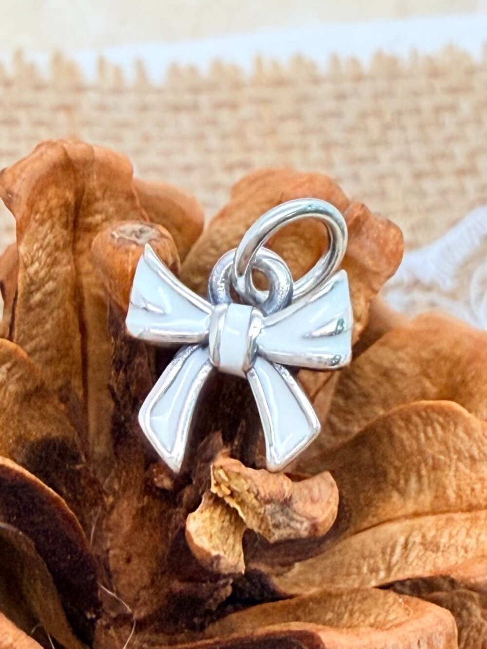 James Avery Enamel White Bow Charm Sterling Silver Ribbon Charm